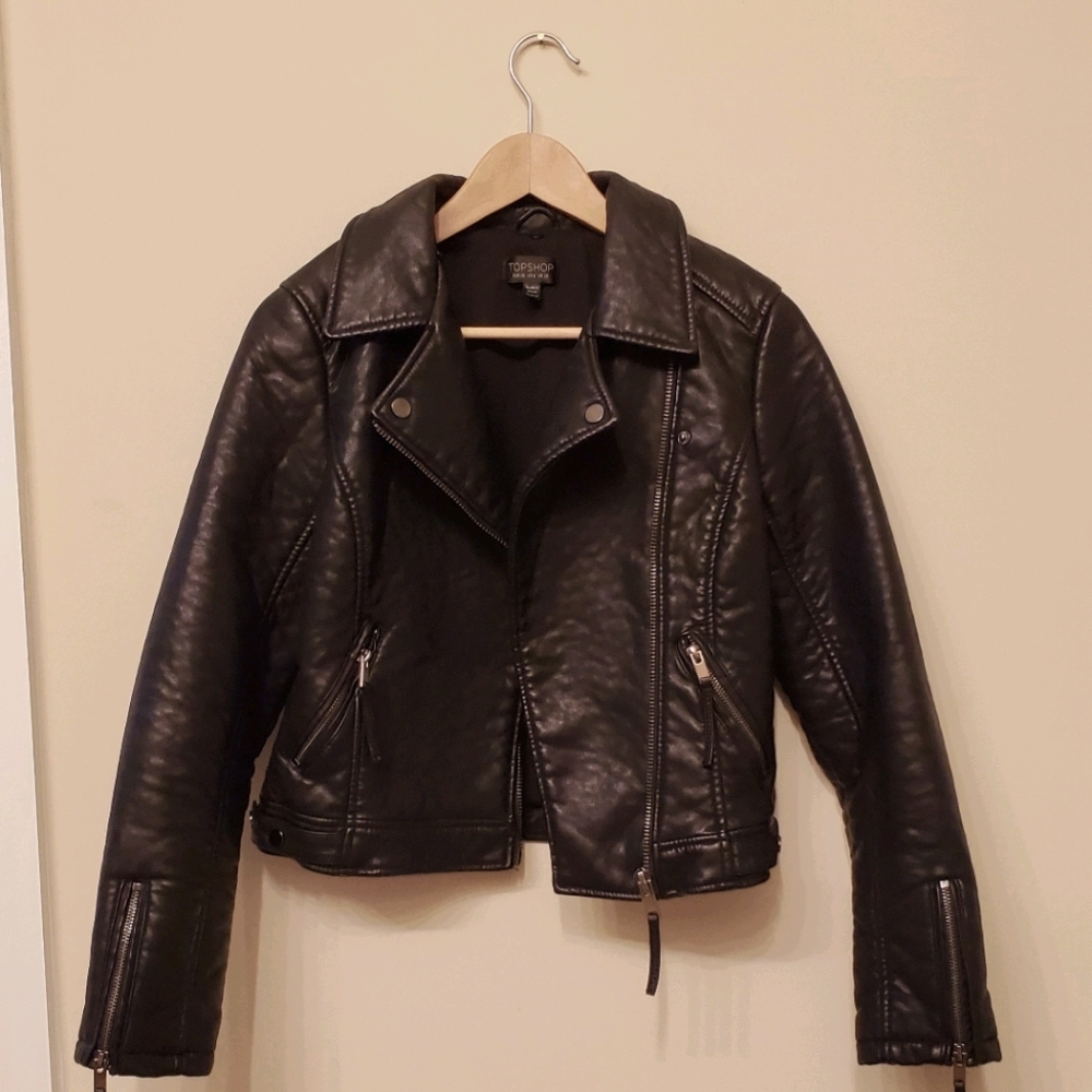 Black Thick Leather Biker Jacket